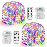 DBFAIRY Lichterkette Batterie, 2x10M 100 LED Mit Fernbedienung 8 Modi Und Timer, Wasserdicht Draht für Innen Außen Party Hochzeit Weihnachten Deko (Mehrfarbige)
