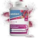sanotact Zink+C+D hochdosiert | Zink Vitamin C und D Lutschtabletten | Waldfruchtgeschmack | Immunsystem | 150 vegan Zink Lutschtabletten