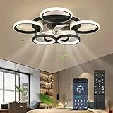 Deckenventilator Mit Beleuchtung,led Deckenleuchte Mit Ventilator Fernbedienung Und APP Leise,48W Dimmbare Deckenlampe Timer Lampe Mit Ventilator Für Schlafzimmer Wohnzimmer Esszimmer Licht,65x65cm