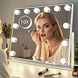 LuxeVue Hollywood Make-up-Spiegel mit Beleuchtung, 56×43 cm beleuchteter Kosmetikspiegel mit 3 Lichtmodi, 360° drehbar, Metallrahmen, Touch-Steuerung，Netzbetrieben