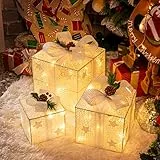 GIGALUMI LED Geschenkbox 3er Set Weihnachten, 8 Modi 60LED Leuchtend Weihnachtenbox, Lichterkette Lichtbox mit Stecker für Innen, Weiß Weihnachts Dekoration Weihnachtsdeko Warmweiß