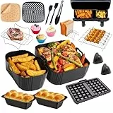 26 Stück Airfryer Zubehör für Philips - Dual Basket 3000/5000 Serie (6L/3L), Airfryer Zubehör enthält Silikonform, Backpapier, Waffeleisen, Grillrost für Philips NA350