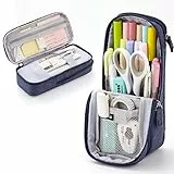 iSuperb Stehender Federmäppchen Teenager Mäppchen Faltbares Studenten Handy Stehend Stiftetasche Grosse Bleistift Beutel Schulmäppchen Schuletui Mädchen Stand Pencil Case (Blau)