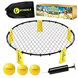 Funesla Roundnet Spiel Set 2026 – Leichtere Steckmontage, 3 Bälle, einstellbare Netzspannung, tragbares Outdoor-Netzspiel für Strand, Garten, Hof, mit verdeckter Nadelpumpe & Tragetasche