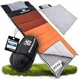 SkinWalker Schlafsack 3-4 Jahreszeiten mit abnehmbaren Polarfleece + Kopfkissen [-18°C bis +15°C] Winter + Sommer Sleeping Bag Deckenschlafsack Camping Schlafsäcke fur Erwachsene (rot-orange)
