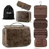 Elviros Kulturbeutel für Herren, Geschenke für Männer aus PU-Leder, kulturtasche zum aufhängen, 3 in 1 multifunktional abtrennbare kulturtasche, Waschtasche große wasserdichte Reise-Kosmetiktasche