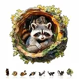 Jigfoxy Holzpuzzle Erwachsene, Waschbär Holz Puzzle Erwachsen,einzigartiges Holztierpuzzle, Familie und Freunde L-34 * 33.6cm-270pcs