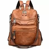Monitika Damen Rucksack Wasserdicht PU Leder Schultertaschen Modische Lässig Rucksäcke Braun