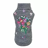 Petyoung Hundepullover mit Blumenstickerei - Haustier Warmer Pullover Weiche Winterkleidung für Welpen Kleiner Mittelgroßer Hund