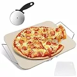 Pizza Steine für Backofen & Grill - 38 x 30 CM Keramik Backstein Set mit Pizza Cutter & Metall Rack, 300 ° C Hitzebeständige Pizza Zubehör für Zuhause Backen und Grillen