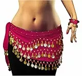 Belly Dance Bauchtanz Kostüm in pink Hüfttuch inkl. ein paar Handketten Münzgürtel Fasching Karneval