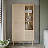 Forte CALASETTA Vitrine 80, Boho-Vitrinenschrank mit Rattangeflecht, 2-türig, Holzwerkstoff, Elegancia Eiche | Technorattan, 80,1 cm breit x 166,6 cm hoch x 41,4 cm tief