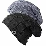 Chalier 2er Slouch Beanie Mütze Damen Herren, Warme Winter Strickmütze mit Fleece Innenfutter Unisex Wintermütze - Grau+Schwarz (A Set) - Einheitsgröße