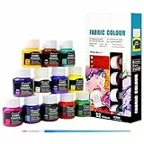 Textilfarbe Waschmaschinenfest Set 12x25ml – Stoffmalfarben Set – Waschfeste Stofffarben für T-Shirt, Jeans, Baumwolle, Polyester – Intensive Farben für Kleidung & DIY Projekte