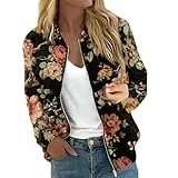 Generic Angebote des Tages Heute Blitzangebote Steppjacke Damen Vintage Jacke Lightweight Lassig Damen-Jacken Freizeit Kurzjacke Damen Bomberjacke Damen Schwarz(1-Orange,XL)