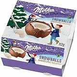 Milka Snowballs Milchcrème mit luftiger Füllung zum Auslöffeln – 4 große Schokokugeln in Einzelpackung – 112g