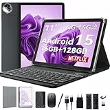 KADYBE Tablet 11 Zoll Android 15 Tablet mit Tastatur, 4G LTE Tablets Mit 2 SIM Slots, Tablett PC mit Stift und Maus | 8-Core | 16GB+128GB | 8000mAh | GPS - Grau