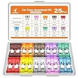 JOREST 25Pcs Standard Kfz Sicherung Set, Flachsicherungen Auto - Automotive Sicherungen für PKW/Wohnmobil/LKW/Motorrad (2 Ampere 3A 5A 7.5A 10A 15A 20A 25A 30A 35A 40A)