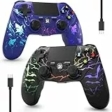 CHENGDAO 2er-Pack Kabelloser Controller für PS4, Multi-Plattform Controller kompatibel mit PS4/Pro/Slim/PC/iOS/Android/MacOS 3,5-mm-Audio-Buchse/empfindlichem Touchpad (Lila & Schwarz)