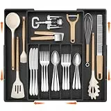 Lifewit Besteckkasten für Schubladen, 5-8 Fächer Zweiwegig Verstellbar Kunststoff Organizer Küche, Cutlery Organizer, Breite von 30,5 auf 52 cm, Besteckeinsatz für Löffel und Gabeln, Schwarz