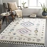 Livabliss Suva Wohnzimmer Boho, großer Schlafzimmer 160x213 cm für Esszimmer mit geometrischem Muster, Skandinavischer Wohnzimmer modern in Creme, Blau, Lavendel