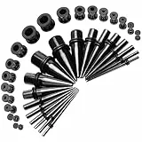 Huacan Dehnstäbe Set 1-10mm Chirurgenstahl Tunnels Dehnstab Dehnset Taper Plugs Ohr Piercing Silber Schwarz Buntfarbe Stecker Abschraubbar Klassisch Expander Damen Herren 36 Stück