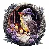 KAAYEE Holzpuzzle Erwachsene, Hexenkauz Katze Holz Puzzle Erwachsene,Unregelmäßige Einzigartige Puzzle,Einzigartige TierföRmige Holzpuzzles, mit Geschenkbox aus Holz(34 x 33.2 cm, L)