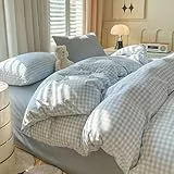 Covebett Bettwäsche 155x220 Blau Weiß Kariert Karo Muster Modern Bettbezug Set Landhausstil Geometrisch Karomuster Renforce Gewaschene Microfaser Deckenbezug und Kissenbezug 80x80 Reißverschluss