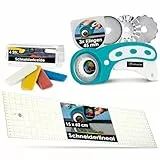 OfficeTree Set Artikel Rollschneider + Lineal + Schneiderkreide 3 Klingen - Universal-Lineal Patchwork 60x15cm - 4x Schneiderkreide 55x20mm - Rollschneider Stoff 45mm - Quilt und Nähkreide zum Nähen