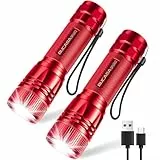 BUCASA 2 Stück Mini Taschenlampe LED Aufladbar, 2000 Lumen Extrem Hell LED Taschenlampe mit 3 Modi, Langer Laufzeit Taschenlampen Kinder, Wasserdicht Zoombar Flashlight für Camping Outdoor Notfäll Rot