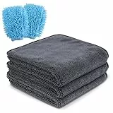 Autopflege-Set – 3 Mikrofasertücher (30 × 30 cm) & 2 Waschhandschuhe | Weiche und saugfähige Mikrofasertücher, Auto-Trockentuch und Waschhandschuh, ideal für Autowäsche und Fahrzeugreinigung