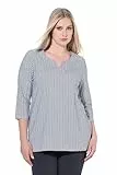 Ulla Popken Damen große Größen Übergrößen Plus Size Shirt, Fischgrat, A-Linie, Tunika-Ausschnitt, 3/4-Arm schwarz 50+ 812380100-50+