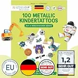 Papierdrachen 100 Metallic-Tattoos für Kinder - Hautfreundliche Kindertattoos Bagger und Dino - als Geburtstagsmitgebsel & Geschenkidee - für Jungen und Mädchen - in Deutschland hergestellt