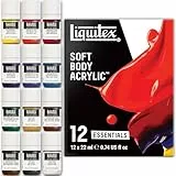 Liquitex 3699321 Professional Soft Body Acrylfarbe mit hochwertigen Pigmenten, hohe Farbbrillanz, lichtbeständig, deckend, wasserfest und umweltfreundlich, Acrylset 12 Farben in 22ml - Essentials