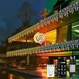 Eisregen Lichterkette mit App Steuerung, Lichterkettenvorhang mit musikalischem Rhythmus, IP44 wasserdicht, 17 Modi, App-Timer & Fernbedienung für Wohnzimmer Hochzeit Weihnachten Party Halloween
