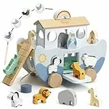 Joyreal Arche Noah Holz - Taufgeschenke für Mädchen Jungen Kinder, Geschenk Taufe, Montessori Spielzeug ab 1 2 3 Jahr, Holzspielzeug mit Bauernhof Spielzeug Sortier Stapel
