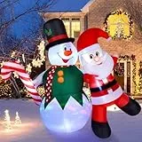 CAMULAND 180CM/6FT aufblasbare Weihnachtsdekorationen Schneemann und Weihnachtsmann mit eingebauten LED Leuchten, Outdoor Weihnachtsdekorationen Blow up Dekoration für Hof, Garten und Party