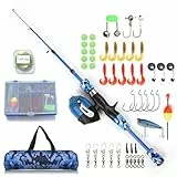 doorslay Angelset Kinder, Tragbares Angelset für Kinder, Teleskop Angelrute Angelrolle und Köder Set, 1,2 m/1,5 m/1.65m Kinder-Angelruten, Angelrute Set Kinder mit Tragetasche