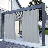 Clothink Outdoor Vorhänge Wasserfest Sonnenschutz Winddicht Rostfrei mit kleinen Ösen Oben unten für Terrasse Garten Balkon Familienhaushalte einfache farbecht haltbar(132x275cm, 1 Stück, Grau-Weiß)
