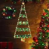 Geemoo Weihnachtsbeleuchtung Außen Batterie, 81cm Weihnachtsbaum Leiter Lichterkette mit Lametta Girlande, Timer, 8 Modi, Grün&Rot Fensterlicht für Innen, Fenster, Party, Hochzeit, Tür, Weihnachtsdeko