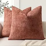 ZWJD Kissenbezug 40x40 2er Set Chenille Kissenbezüge Sofakissen Kissenhüllen Gebranntes Orange Dekokissen Weiche Sofakissenbezug für Couch, Bett und Wohnzimmer Heimdekoration Luxus Zierkissenbezüge