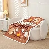 Homewish Camper Couchdecke Fröhliches Camping Kuscheldecke 150x200cm Campingzelt Fleecedecken für Kinder Teenager Erwachsene Abenteuer Lagerfeuer Marshmallows Dekorative Blanket