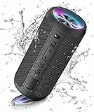 Ortizan Bluetooth Lautsprecher mit Licht, Musikbox Tragbarer Bluetooth Box mit IPX7 wasserdicht, Dualen Bass-Treibern, 30h Akku, Freisprechfunktion für Phone, Draußen, Beidhändig Schwarz