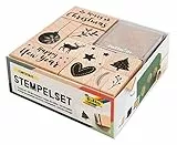 folia 31108 - Holzstempelset Christmas, inklusive 10 Holzstempel und 2 Stempelkissen - ideal zum Verzieren von Karten, Freundschaftsbüchern, für Lettering und Scrapbooking