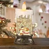 Eldnacele Weihnachts-Schneekugel-Laterne mit Timer und Musik, batteriebetrieben/USB-betrieben, beleuchtete Wasserlaterne für Weihnachtsdekoration (Schneemann spielt auf einer Schlitten-Szene)