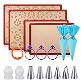 Angadona Macaron-Silikon-Backmatten-Set – Macaron-Backmatten-Set, 2 halbe Macaron-Backmatte, 2 Viertel-Macaron-Backbleche, 2 Spritzbeutel mit Beutelband, 6 Spritztüllen, Macaron-Backset