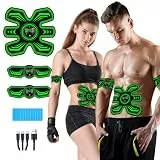 Bauchtrainer EMS Trainingsgerät, Bauchmuskeltrainer, Sicher Effektiv Schneller EMS Muskeltrainer, Ganzkörper-Muskeltrainer, 8 Modi und 15 Intensitäten, 10 Stück Ersatz-Hydrogels, Unisex （Grün）