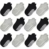 GRPSKCOS Stoppersocken Kinder 12 Paar Rutschsocken Socken Kinder ABS Socken Antirutschsocken für Jungen Mädchen (#5 Schwarz/Grau -12 Paar, 5-7 Jahre)