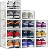 Seseno Schuh-Aufbewahrungsboxen, transparent, aus Kunststoff, stapelbar, Schubladen, vorne zu öffnen, 12 Stück