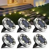 btfarm 6 Stück Solar Bodenleuchten Aussen, 8 LED Gartenbeleuchtung Solar Wasserdicht Boden Solarleuchten, Solarlampen für Außen Garten Rasen Auffahrt Gehweg Patio, Warmes Weiß